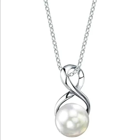 Silver infinity and faux pearl pendant necklace - Picture 1 of 2